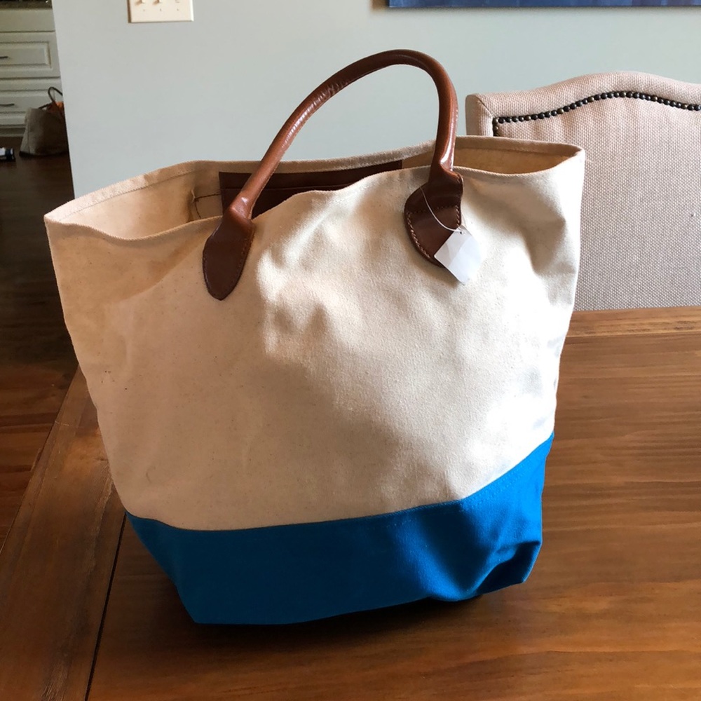 Blue/ white canvas tote bag